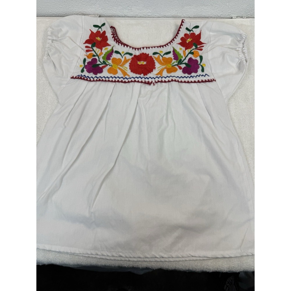 Embroidered Girls Huipil Blouse White Floral Folk Peasant Top Size 3T 4T